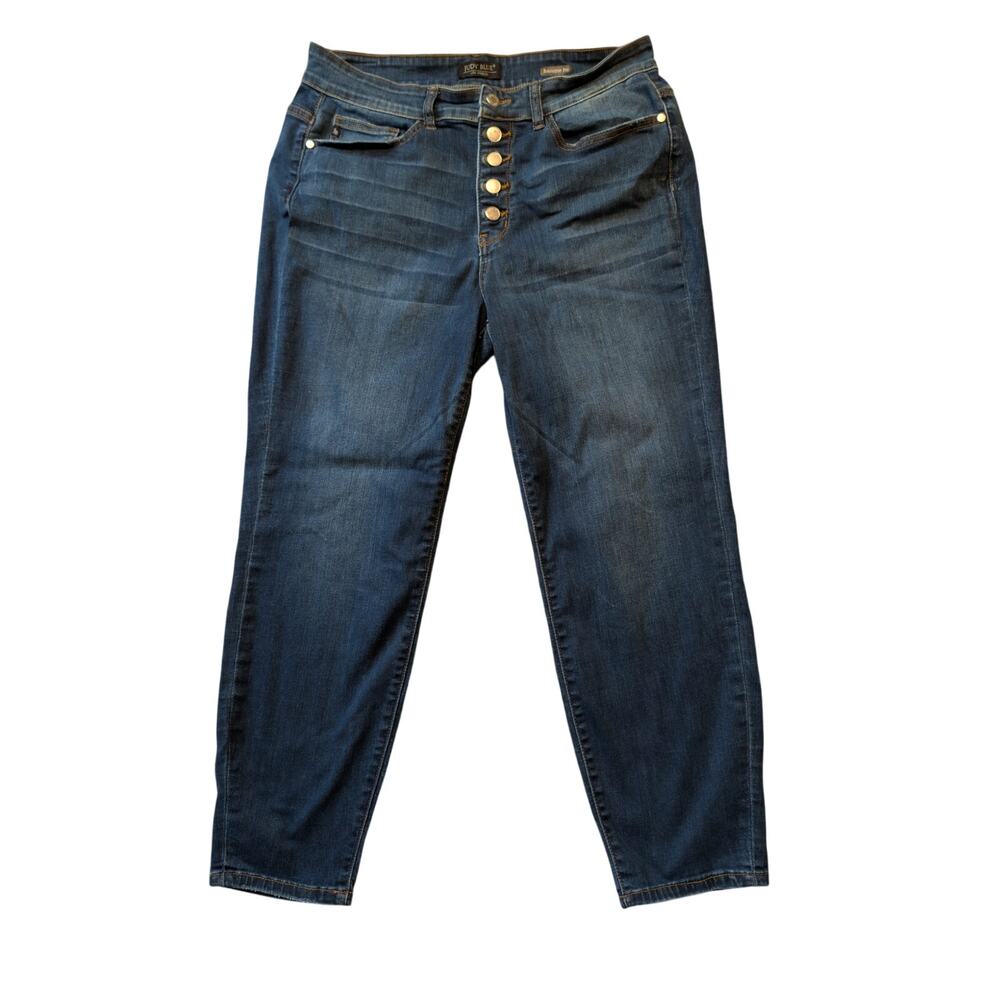 Judy Blue Women's High Rise Boyfriend Fit Button Fly Blue Denim Jeans Size 14W